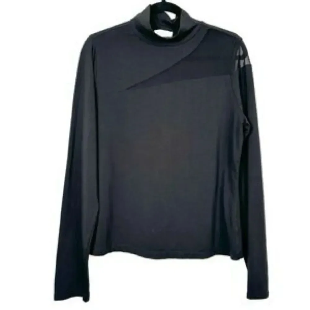 Evereve Black Long-Sleeve Turtleneck Tee with Sheer cutouts